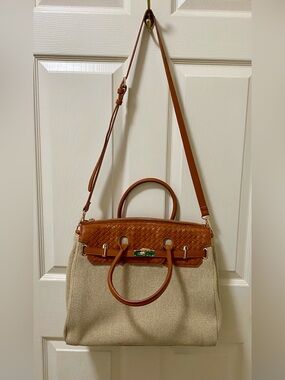 Urban Expressions Woven Leather-Trim Canvas Tote in Tan